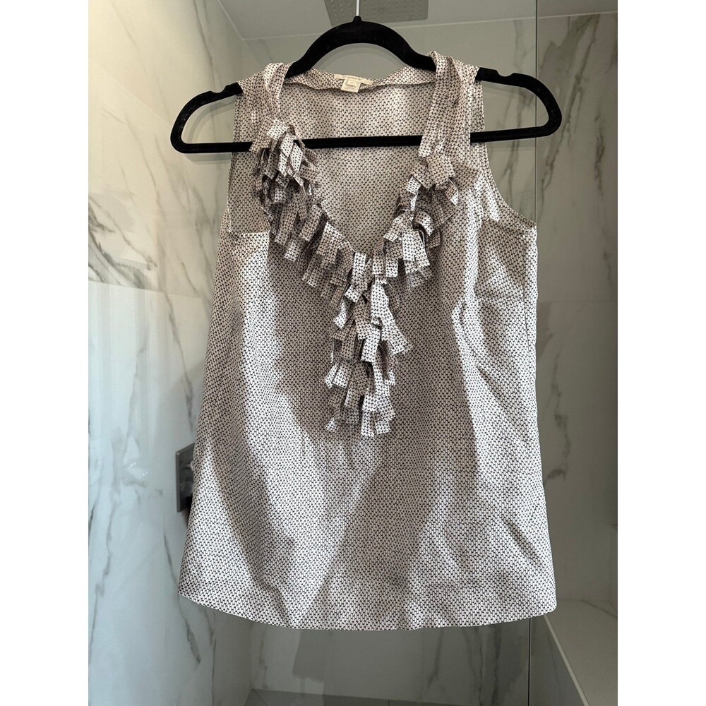 J.Crew Sleeveless Silk Blouse w/ Neck Fringe Sz 0